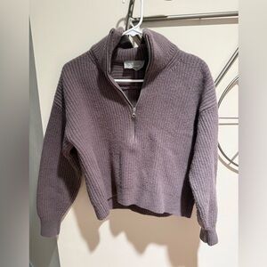 Everlane Plum Zip-Front Ribbed Turtleneck Sweater Size M 100% Wool